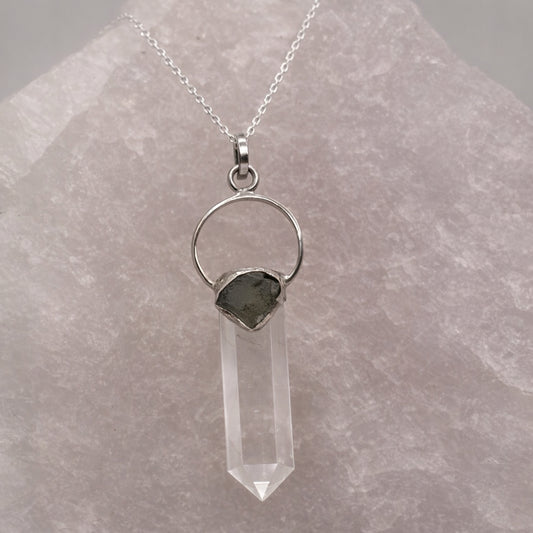 Moldavite & Quartz | Crystal Necklace | Evolution | Clarity | Spiritual Activation