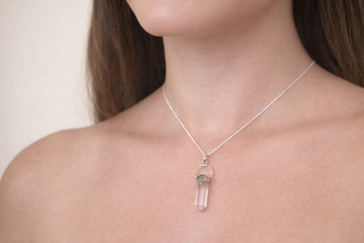 Moldavite & Quartz | Crystal Necklace | Evolution | Clarity | Spiritual Activation