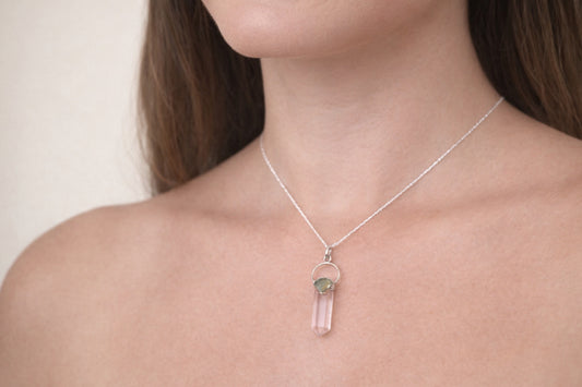 Moldavite & Quartz | Crystal Necklace | Evolution | Clarity | Spiritual Activation